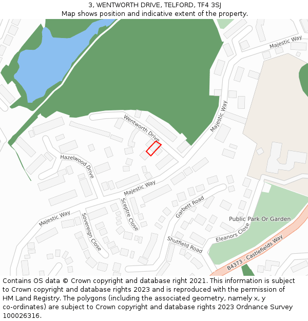 3, WENTWORTH DRIVE, TELFORD, TF4 3SJ: Location map and indicative extent of plot
