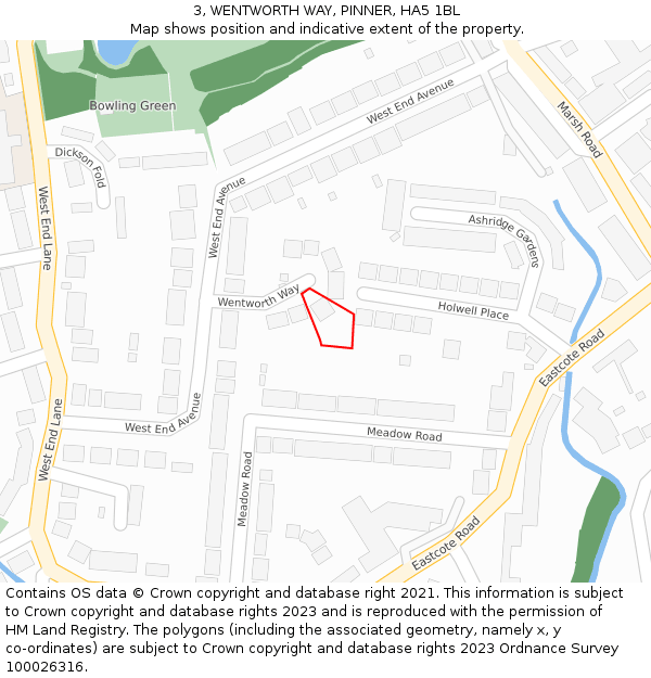 3, WENTWORTH WAY, PINNER, HA5 1BL: Location map and indicative extent of plot