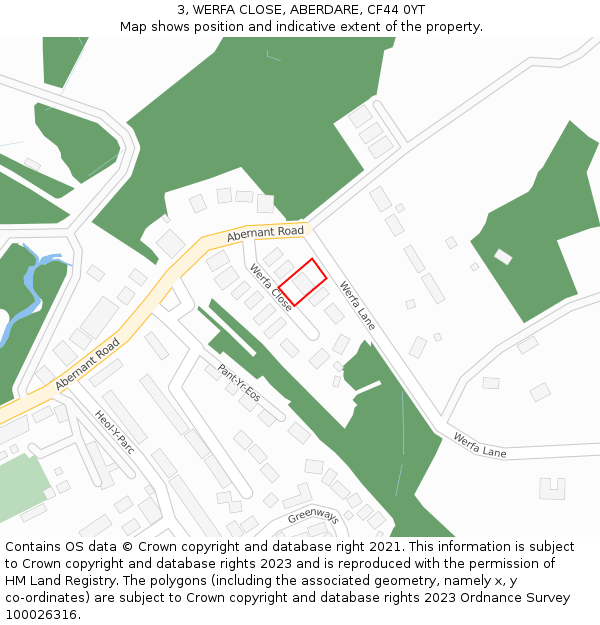 3, WERFA CLOSE, ABERDARE, CF44 0YT: Location map and indicative extent of plot