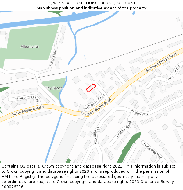 3, WESSEX CLOSE, HUNGERFORD, RG17 0NT: Location map and indicative extent of plot