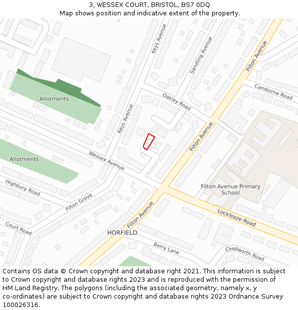 3, WESSEX COURT, BRISTOL, BS7 0DQ: Location map and indicative extent of plot