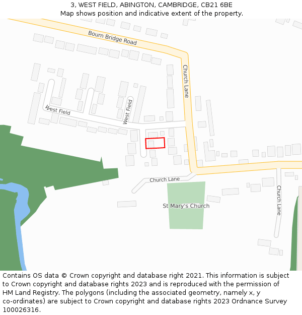 3, WEST FIELD, ABINGTON, CAMBRIDGE, CB21 6BE: Location map and indicative extent of plot