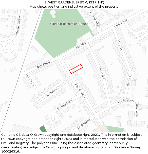 3, WEST GARDENS, EPSOM, KT17 1NQ: Location map and indicative extent of plot