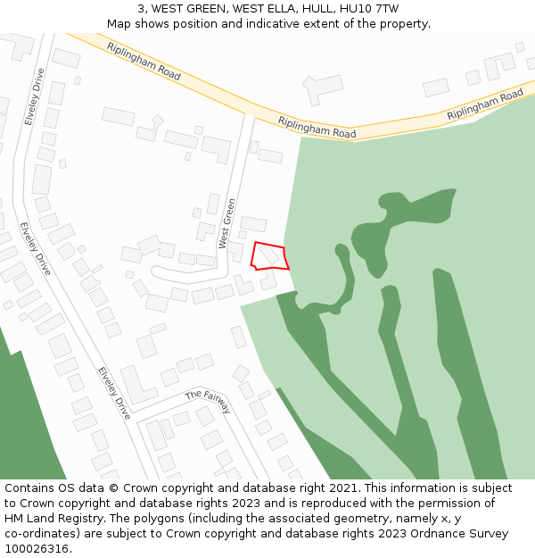 3, WEST GREEN, WEST ELLA, HULL, HU10 7TW: Location map and indicative extent of plot