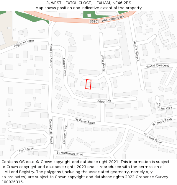 3, WEST HEXTOL CLOSE, HEXHAM, NE46 2BS: Location map and indicative extent of plot