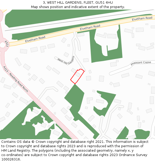 3, WEST HILL GARDENS, FLEET, GU51 4HU: Location map and indicative extent of plot