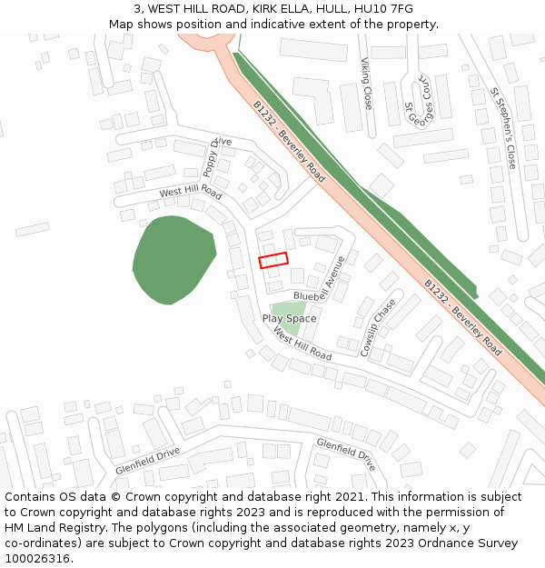 3, WEST HILL ROAD, KIRK ELLA, HULL, HU10 7FG: Location map and indicative extent of plot