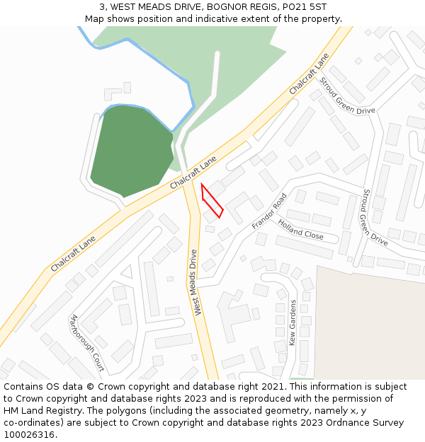 3, WEST MEADS DRIVE, BOGNOR REGIS, PO21 5ST: Location map and indicative extent of plot