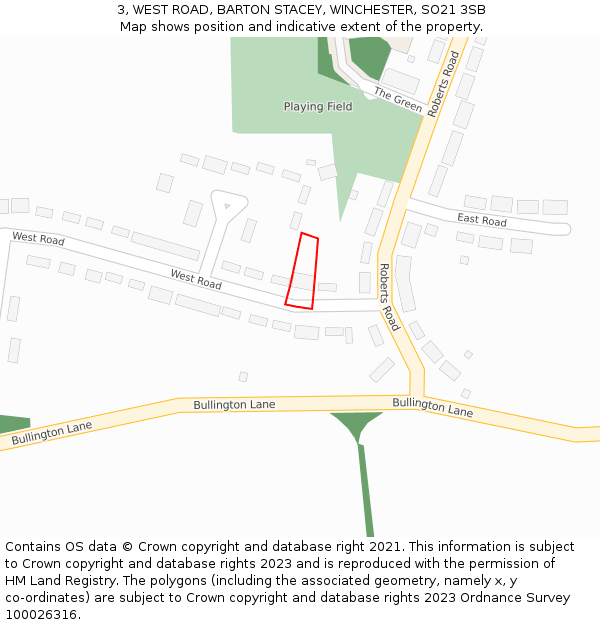 3, WEST ROAD, BARTON STACEY, WINCHESTER, SO21 3SB: Location map and indicative extent of plot