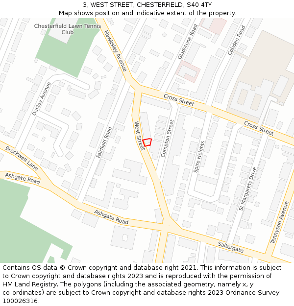3, WEST STREET, CHESTERFIELD, S40 4TY: Location map and indicative extent of plot
