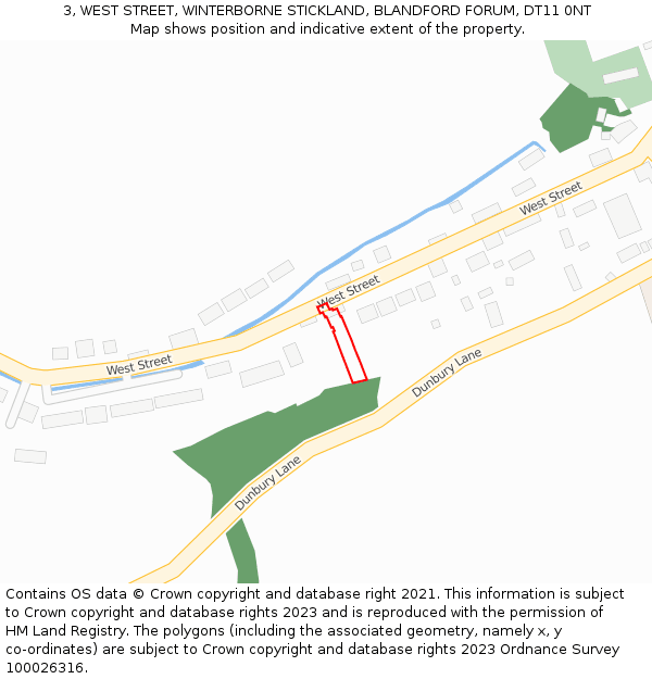 3, WEST STREET, WINTERBORNE STICKLAND, BLANDFORD FORUM, DT11 0NT: Location map and indicative extent of plot
