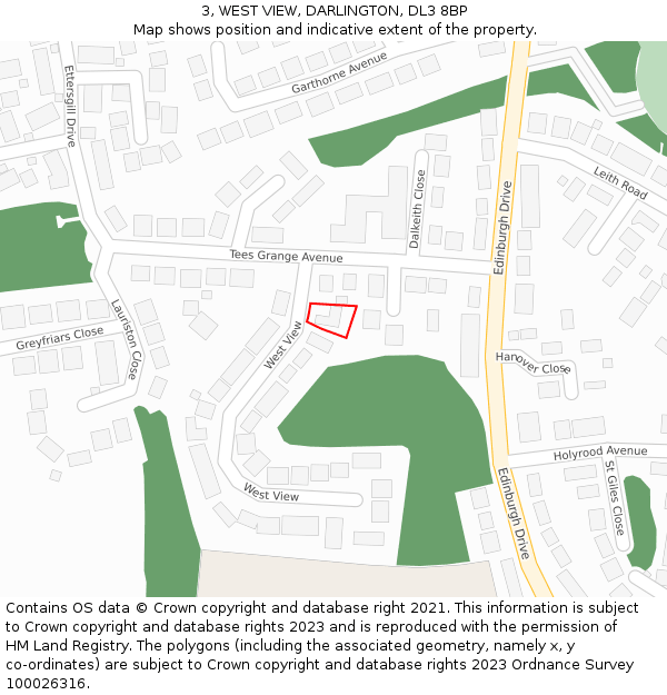 3, WEST VIEW, DARLINGTON, DL3 8BP: Location map and indicative extent of plot