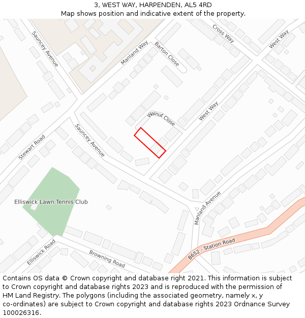 3, WEST WAY, HARPENDEN, AL5 4RD: Location map and indicative extent of plot