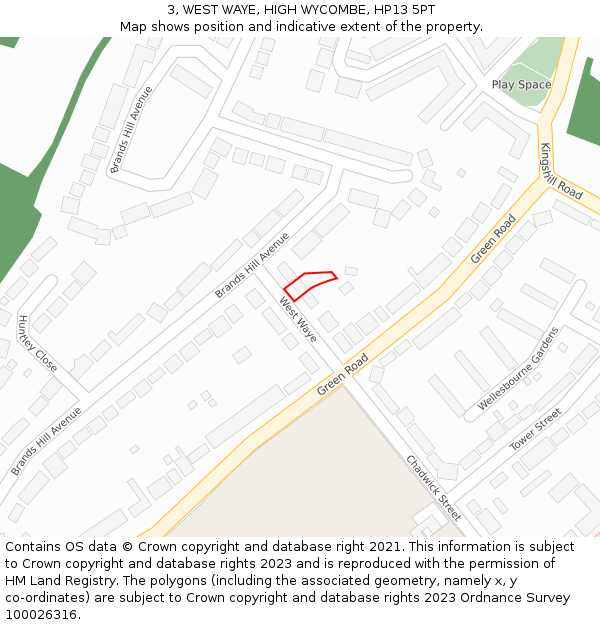 3, WEST WAYE, HIGH WYCOMBE, HP13 5PT: Location map and indicative extent of plot