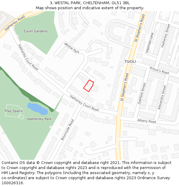 3, WESTAL PARK, CHELTENHAM, GL51 3BL: Location map and indicative extent of plot