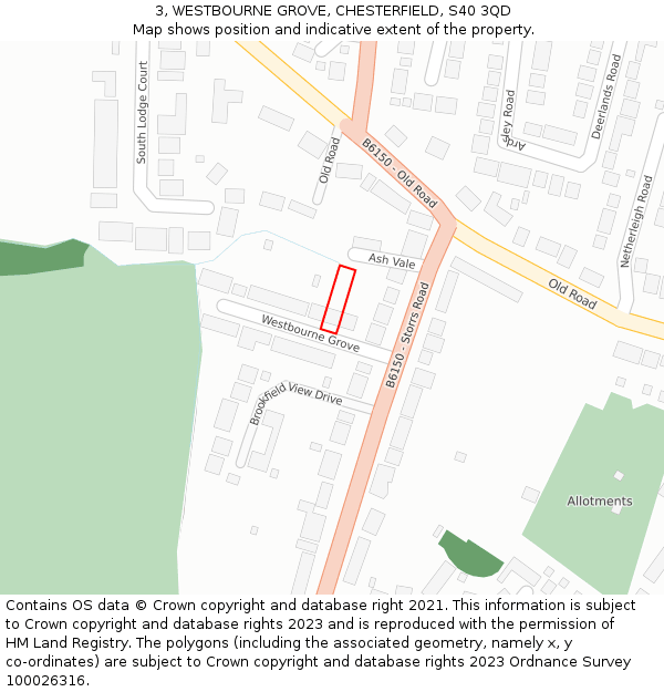 3, WESTBOURNE GROVE, CHESTERFIELD, S40 3QD: Location map and indicative extent of plot