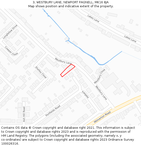 3, WESTBURY LANE, NEWPORT PAGNELL, MK16 8JA: Location map and indicative extent of plot