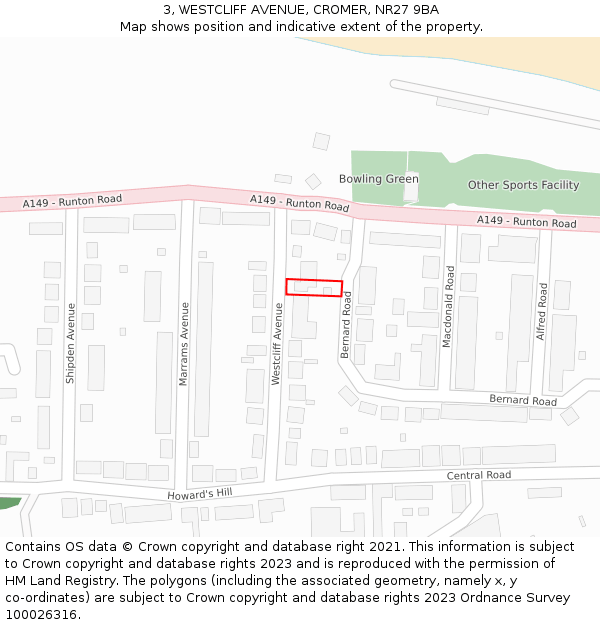 3, WESTCLIFF AVENUE, CROMER, NR27 9BA: Location map and indicative extent of plot