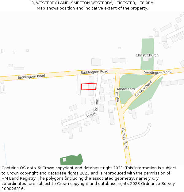 3, WESTERBY LANE, SMEETON WESTERBY, LEICESTER, LE8 0RA: Location map and indicative extent of plot