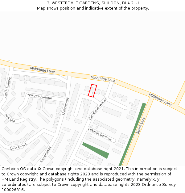 3, WESTERDALE GARDENS, SHILDON, DL4 2LU: Location map and indicative extent of plot