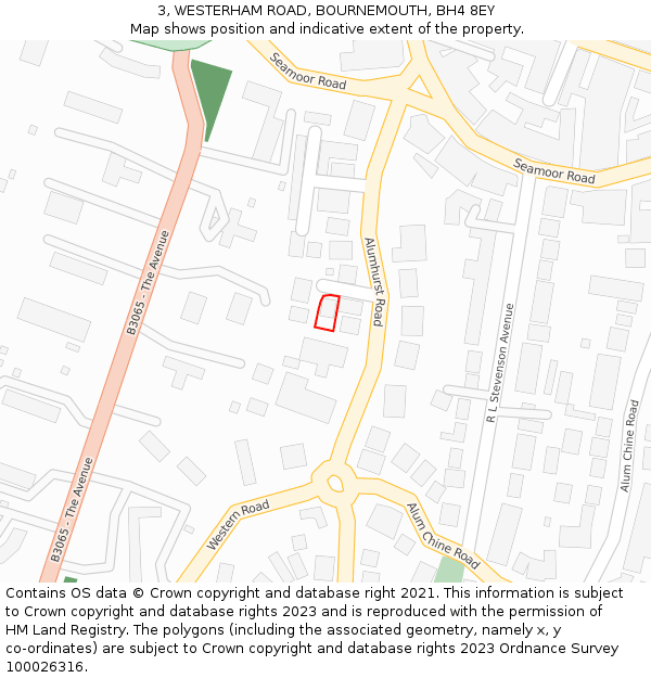3, WESTERHAM ROAD, BOURNEMOUTH, BH4 8EY: Location map and indicative extent of plot