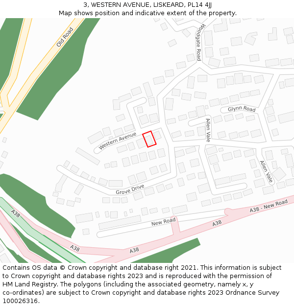 3, WESTERN AVENUE, LISKEARD, PL14 4JJ: Location map and indicative extent of plot