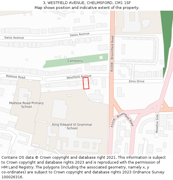 3, WESTFIELD AVENUE, CHELMSFORD, CM1 1SF: Location map and indicative extent of plot