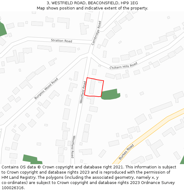 3, WESTFIELD ROAD, BEACONSFIELD, HP9 1EG: Location map and indicative extent of plot