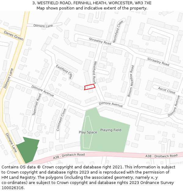 3, WESTFIELD ROAD, FERNHILL HEATH, WORCESTER, WR3 7XE: Location map and indicative extent of plot