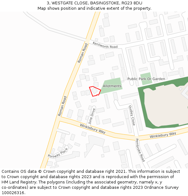 3, WESTGATE CLOSE, BASINGSTOKE, RG23 8DU: Location map and indicative extent of plot