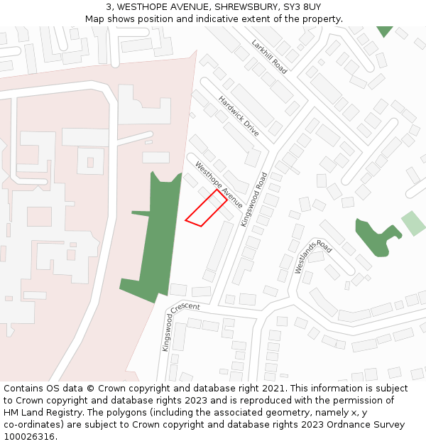 3, WESTHOPE AVENUE, SHREWSBURY, SY3 8UY: Location map and indicative extent of plot