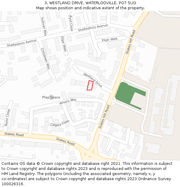 3, WESTLAND DRIVE, WATERLOOVILLE, PO7 5UG: Location map and indicative extent of plot