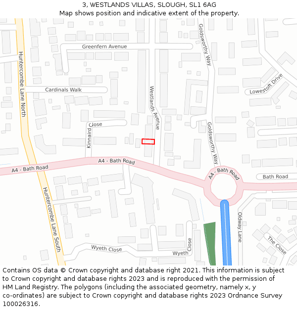 3, WESTLANDS VILLAS, SLOUGH, SL1 6AG: Location map and indicative extent of plot