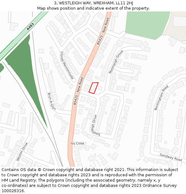 3, WESTLEIGH WAY, WREXHAM, LL11 2HJ: Location map and indicative extent of plot