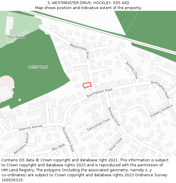 3, WESTMINSTER DRIVE, HOCKLEY, SS5 4XD: Location map and indicative extent of plot