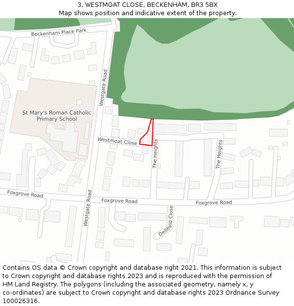 3, WESTMOAT CLOSE, BECKENHAM, BR3 5BX: Location map and indicative extent of plot