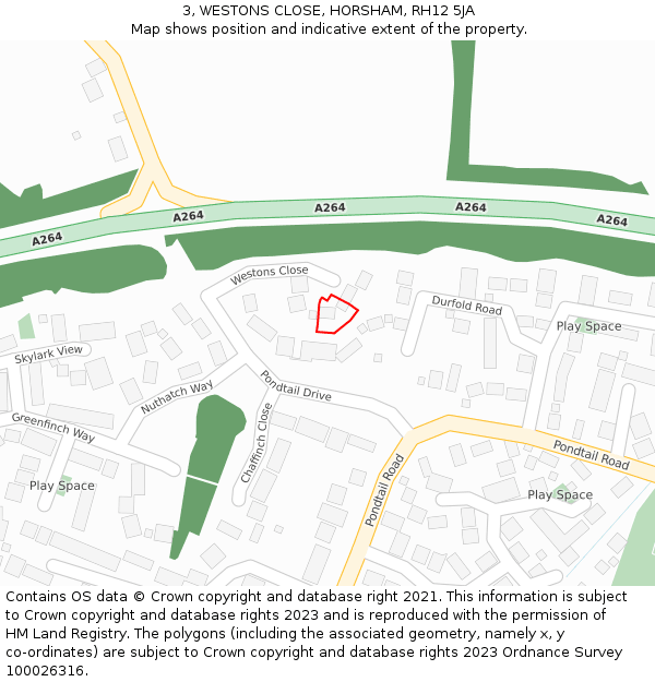 3, WESTONS CLOSE, HORSHAM, RH12 5JA: Location map and indicative extent of plot