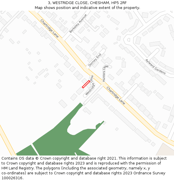 3, WESTRIDGE CLOSE, CHESHAM, HP5 2RF: Location map and indicative extent of plot