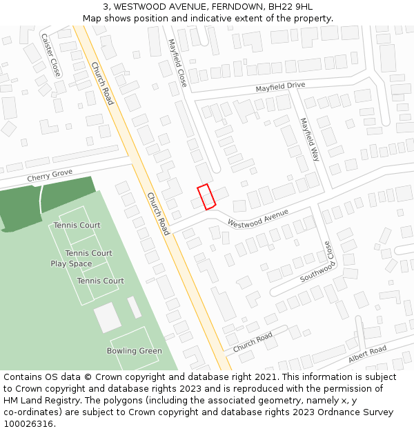 3, WESTWOOD AVENUE, FERNDOWN, BH22 9HL: Location map and indicative extent of plot