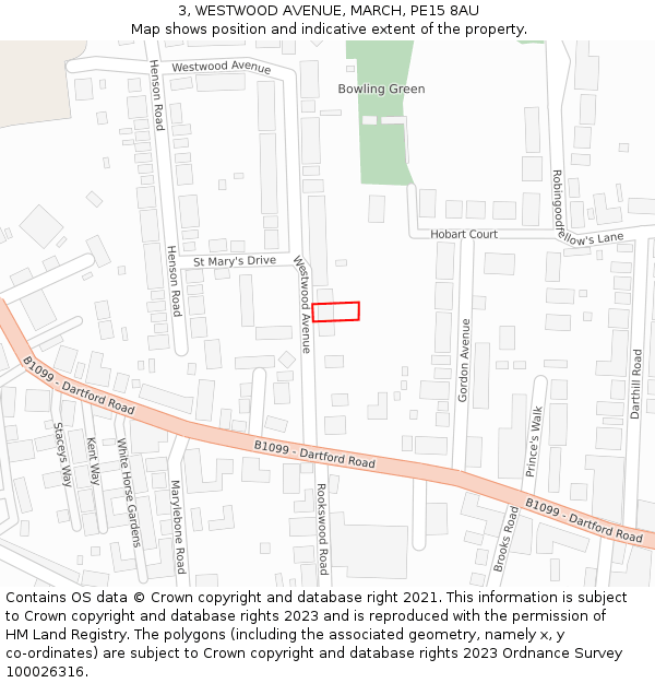 3, WESTWOOD AVENUE, MARCH, PE15 8AU: Location map and indicative extent of plot