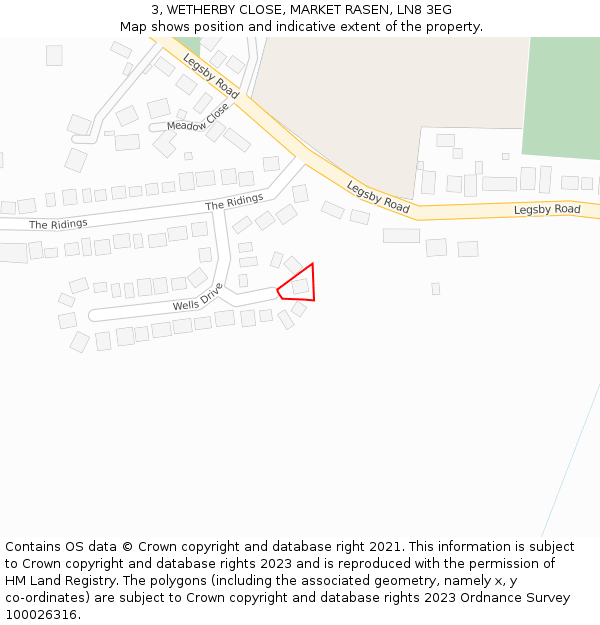 3, WETHERBY CLOSE, MARKET RASEN, LN8 3EG: Location map and indicative extent of plot