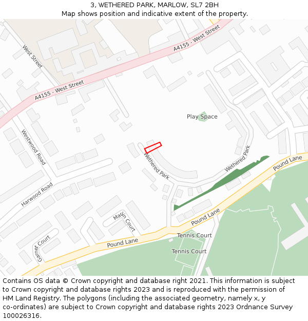 3, WETHERED PARK, MARLOW, SL7 2BH: Location map and indicative extent of plot