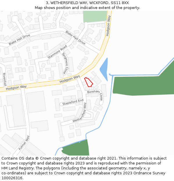 3, WETHERSFIELD WAY, WICKFORD, SS11 8XX: Location map and indicative extent of plot
