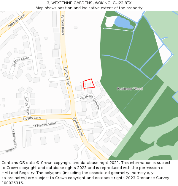 3, WEXFENNE GARDENS, WOKING, GU22 8TX: Location map and indicative extent of plot