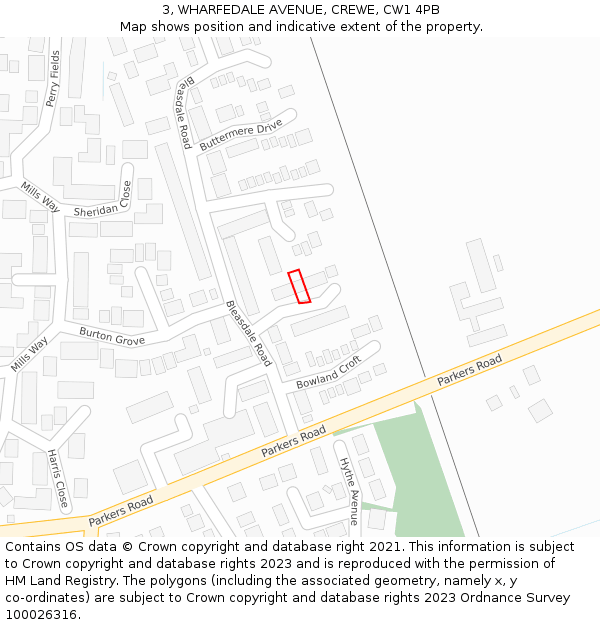 3, WHARFEDALE AVENUE, CREWE, CW1 4PB: Location map and indicative extent of plot