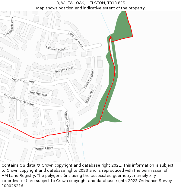 3, WHEAL OAK, HELSTON, TR13 8FS: Location map and indicative extent of plot