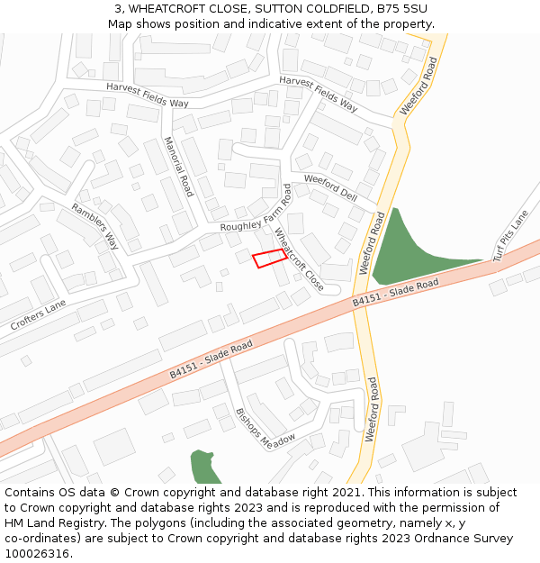 3, WHEATCROFT CLOSE, SUTTON COLDFIELD, B75 5SU: Location map and indicative extent of plot