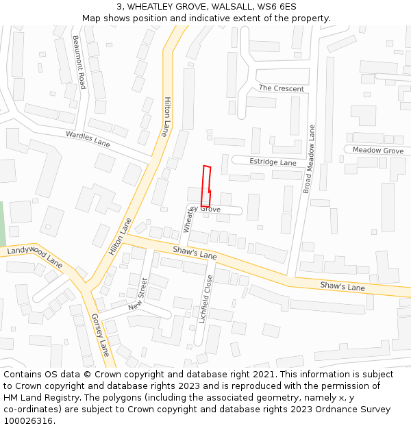 3, WHEATLEY GROVE, WALSALL, WS6 6ES: Location map and indicative extent of plot