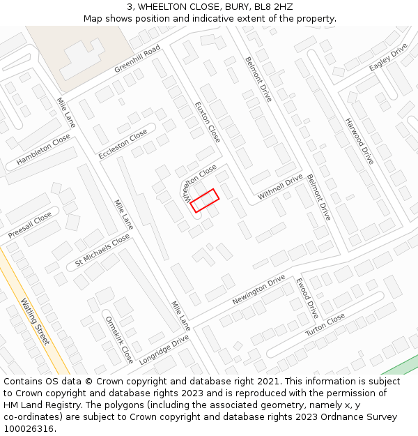 3, WHEELTON CLOSE, BURY, BL8 2HZ: Location map and indicative extent of plot