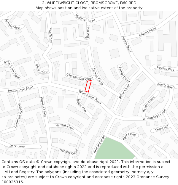 3, WHEELWRIGHT CLOSE, BROMSGROVE, B60 3PD: Location map and indicative extent of plot